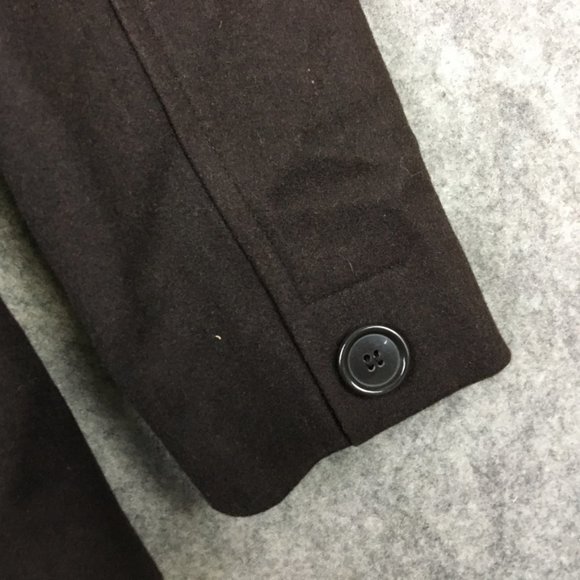 New York Co Peacoat 10 Wool Blend Double Breasted Coat Solid Brown Notch Pockets - Picture 11 of 14